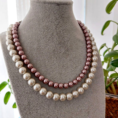 Ivory & Onion Pink : Double Layered Pearl Necklace Set