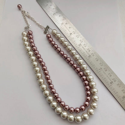 Ivory & Onion Pink : Double Layered Pearl Necklace Set