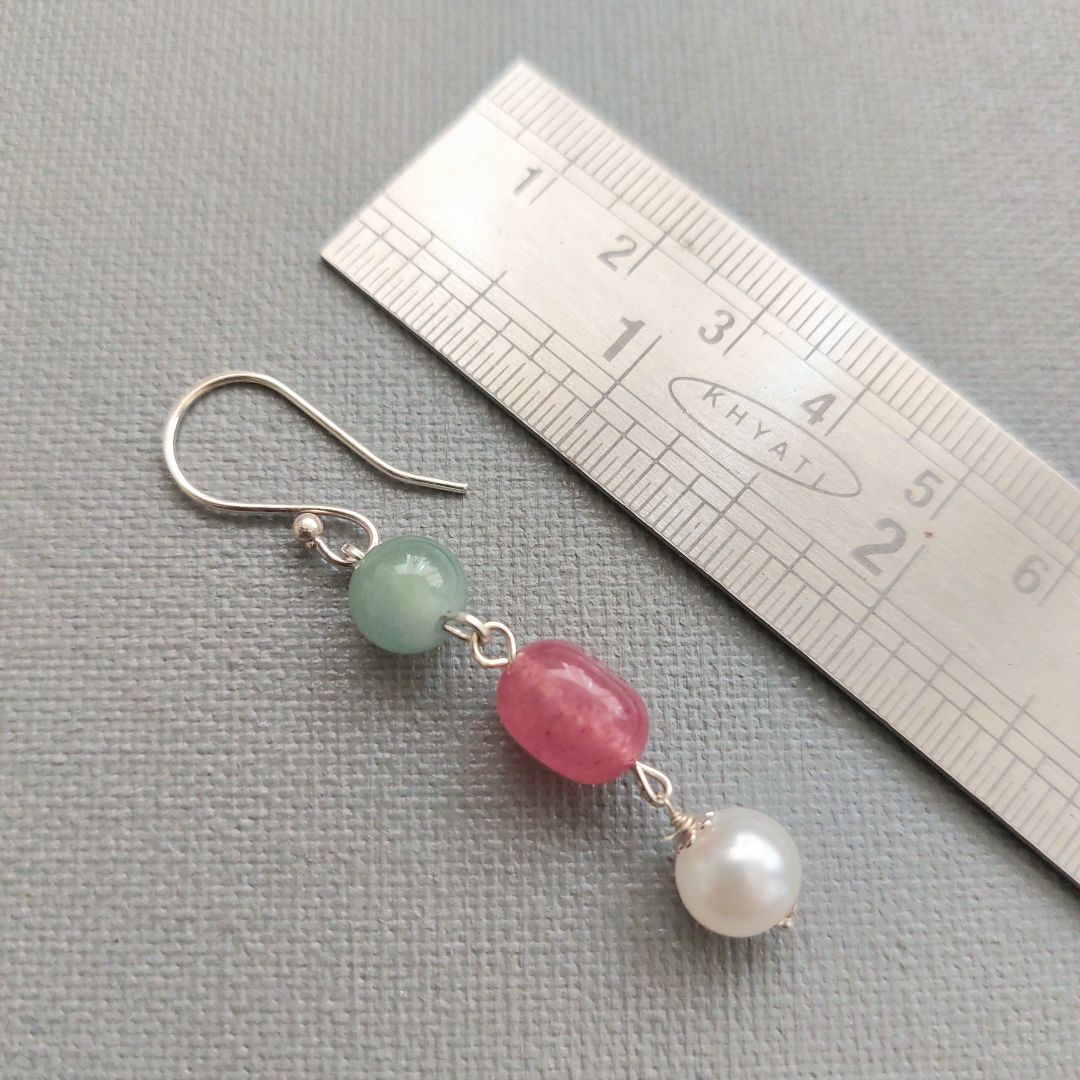 Harmony Hues: Green glass beads, Shell Pearl, Pink jade dull Earring
