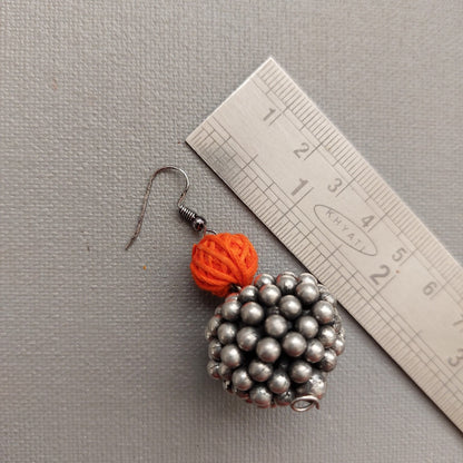 Tangerine Glow: Orange Thread Bead and Silver Toned Beaded Necklace