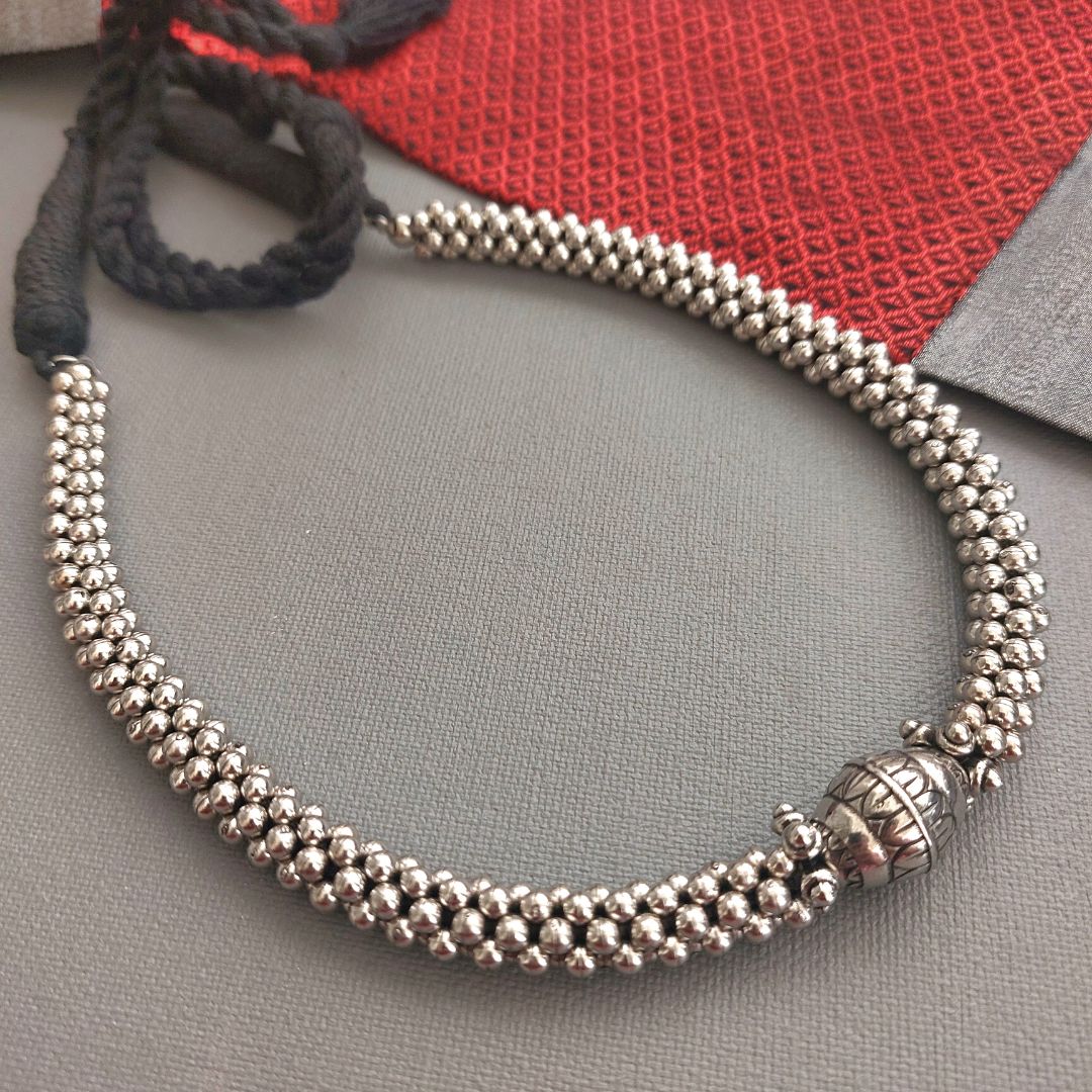 Beaded Bliss: Tie Back Oxidised Kolhapuri Choker Set