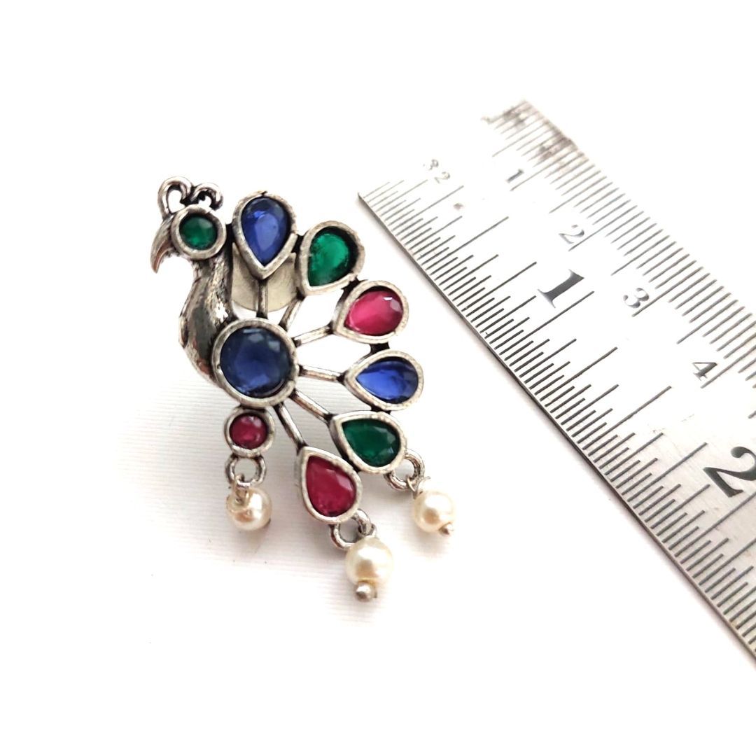 Mayurika: Multicolored Peacock Silver Toned Earrings