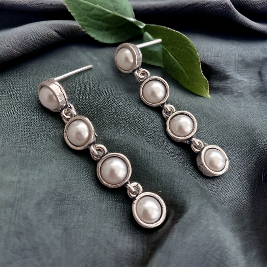 Pearl Charisma: Oxidized Four-Pearl Dangler Earrings
