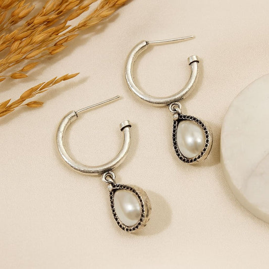 Pearl Glow: Drop Hoop Earring