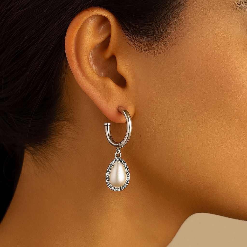 Pearl Glow: Drop Hoop Earring