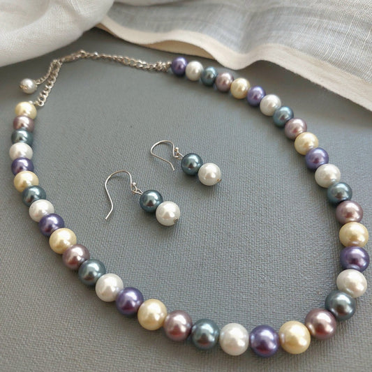 Pearl Spectrum: 5-Shade Pearl Necklace & Earring Set