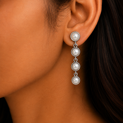 Pearl Charisma: Oxidized Four-Pearl Dangler Earrings