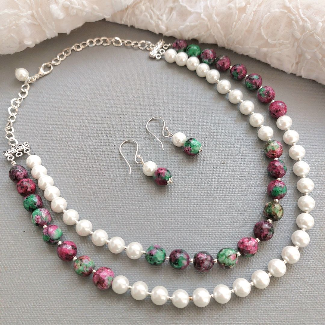 Enticing Fuscia Pearl Dual Strand Necklace