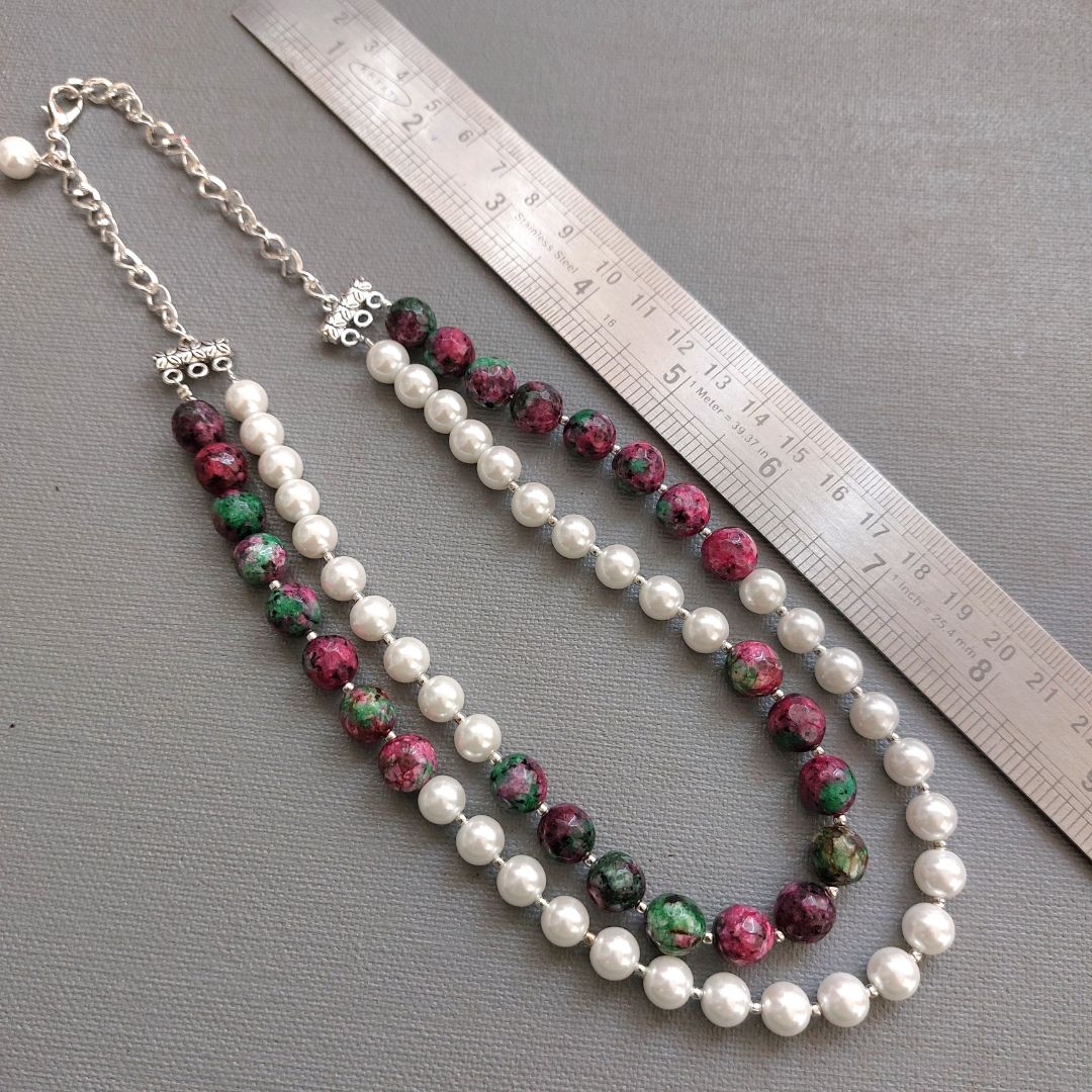 Enticing Fuscia Pearl Dual Strand Necklace