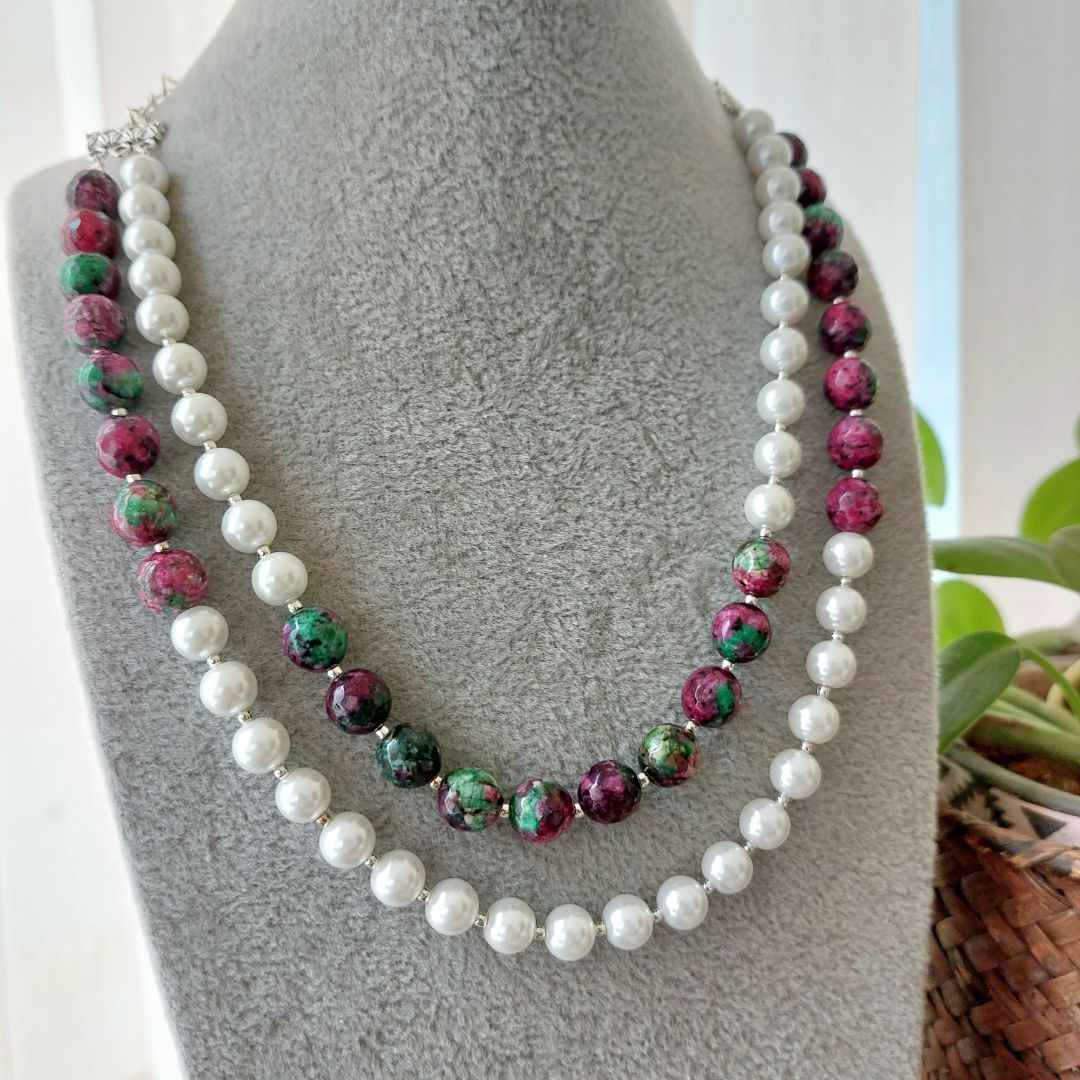 Enticing Fuscia Pearl Dual Strand Necklace