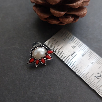 Coral Pearl Bud: Statement Stud Earrings with Pearl and Coral Beads