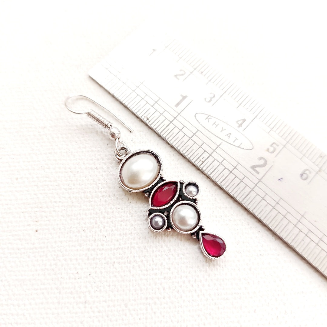 Dual Stone Daily Wear Earrings : White and Pink Combination