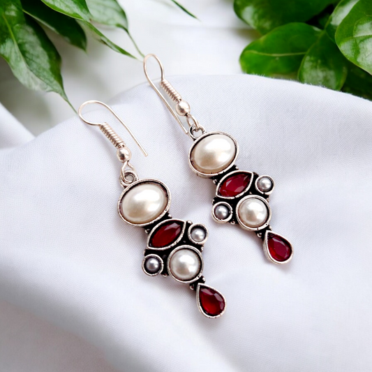 Dual Stone Daily Wear Earrings : White and Pink Combination