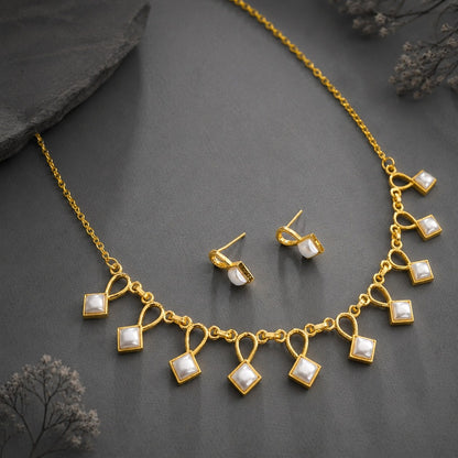 Pearl Interlace: Gold Toned Pearl  Necklace and Earring Set