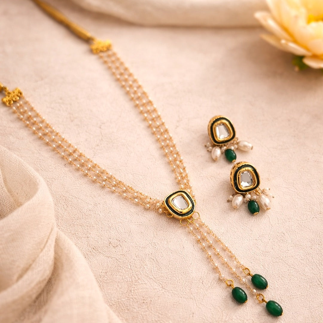 Sunehri: Layered Pearl Necklace and Earring Set