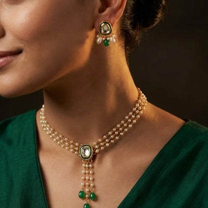 Sunehri: Layered Pearl Necklace and Earring Set