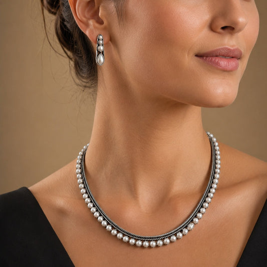 Pearls of Grace: Trendy Pearl Necklace And Earring Set