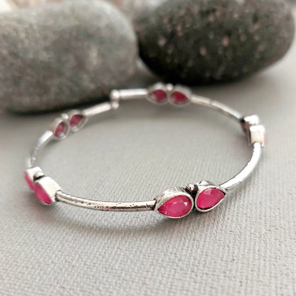 Adjustable Bracelet: Pink Silver Toned Bracelet