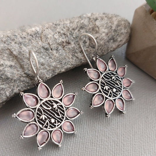 Blushing Blossom: Oxidized Baby Pink Stone Earrings