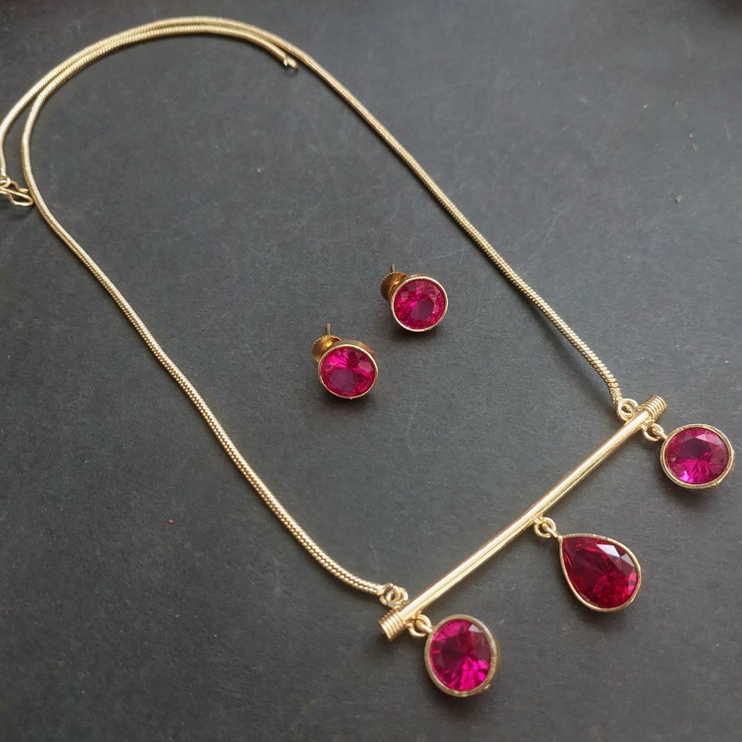 Royal Elegance : Pink Stone Necklace Set