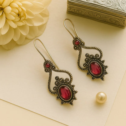 Ripple Curve: Silver Toned Pink Stone Earring