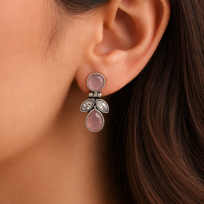 Crystal Spark: Baby Pink and White Stone Drop Earrings