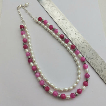 Double Delight: Pink and White Beaded Necklace