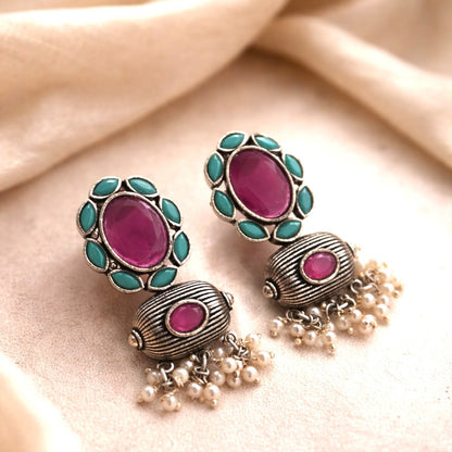 Gem Glow Artifacts: Dark Pink and Aqua Stone Danglers