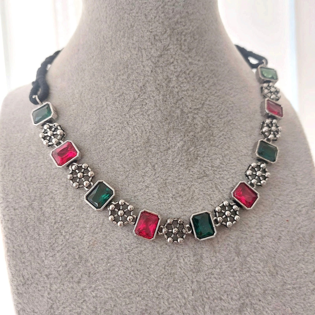 Ethnic Treasure : Green and Pink Stone Necklace