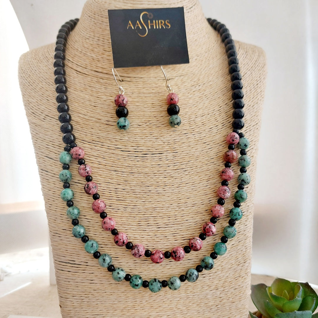 Springtime Serenity: Beaded Double Layered Necklace set