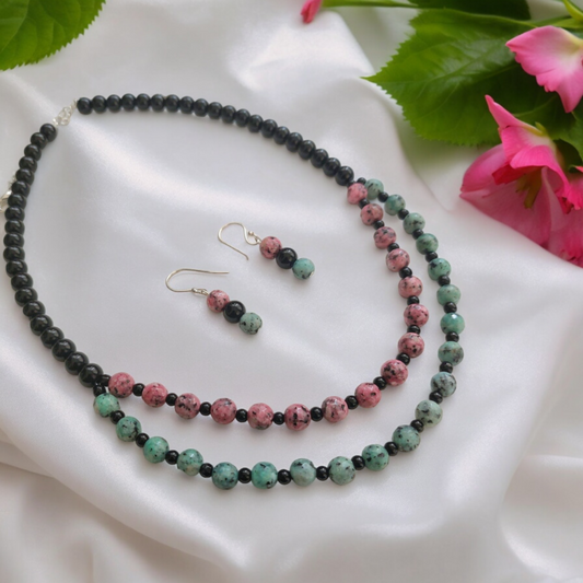 Springtime Serenity: Beaded Double Layered Necklace set