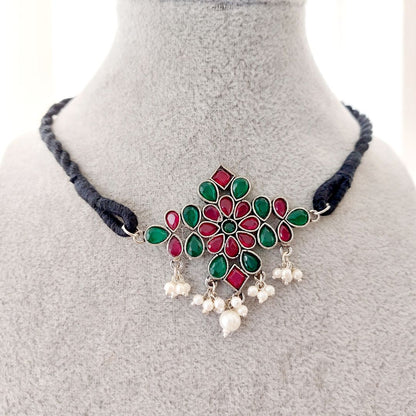 Gleaming Green and Pink Stone Choker Necklace set