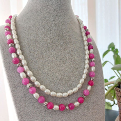 Double Delight: Pink and White Beaded Necklace