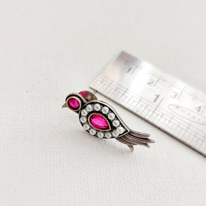 Chirping Beauty- Pink Stone and Pearl Bird Earring