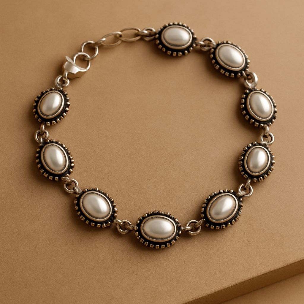 Aashirs Bestseller Combo: Moonmist Pendant and Earring Set/ Classic Pearl Link Bracelet