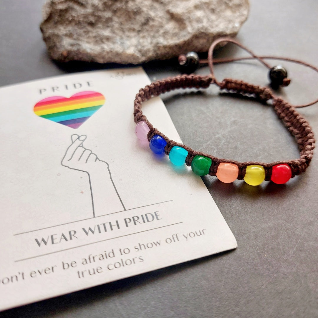 Pride in Threads: Rainbow Beads Fixed in Braided Thread Band