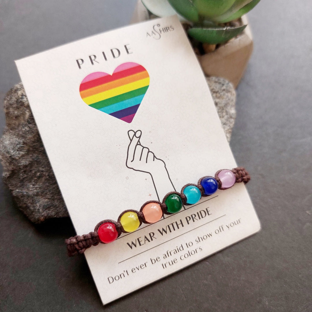 Pride in Threads: Rainbow Beads Fixed in Braided Thread Band