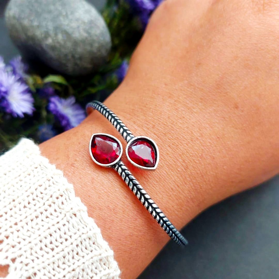 Red Teardrop Stone Adjustable Cuff Bracelet