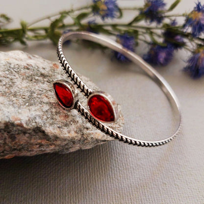 Red Teardrop Stone Adjustable Cuff Bracelet