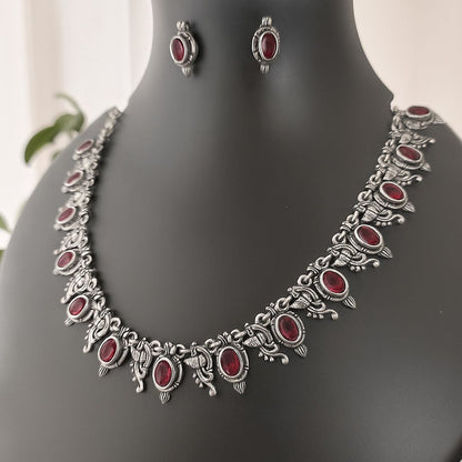 Tinge Tales: Maroon Stone Ethnic Necklace and Earring Set