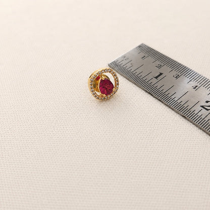 Aabha: Minamalist Ruby Stone Gold Toned Necklace and Earring Set