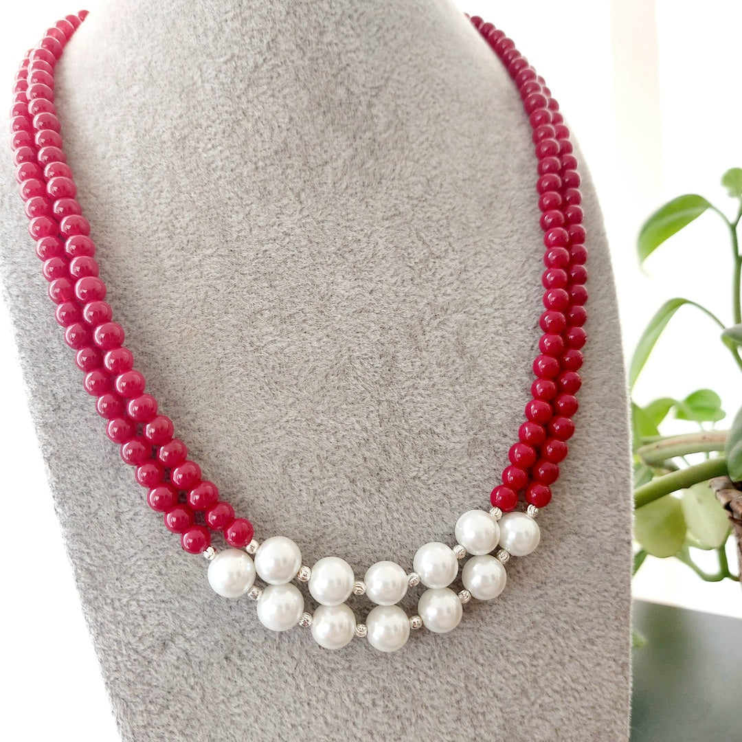 Poppy Frost: Red Beads and Pearl Necklace Set