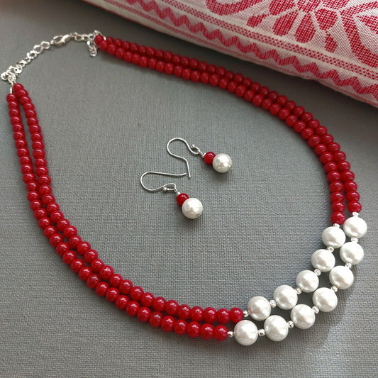 Poppy Frost: Red Beads and Pearl Necklace Set
