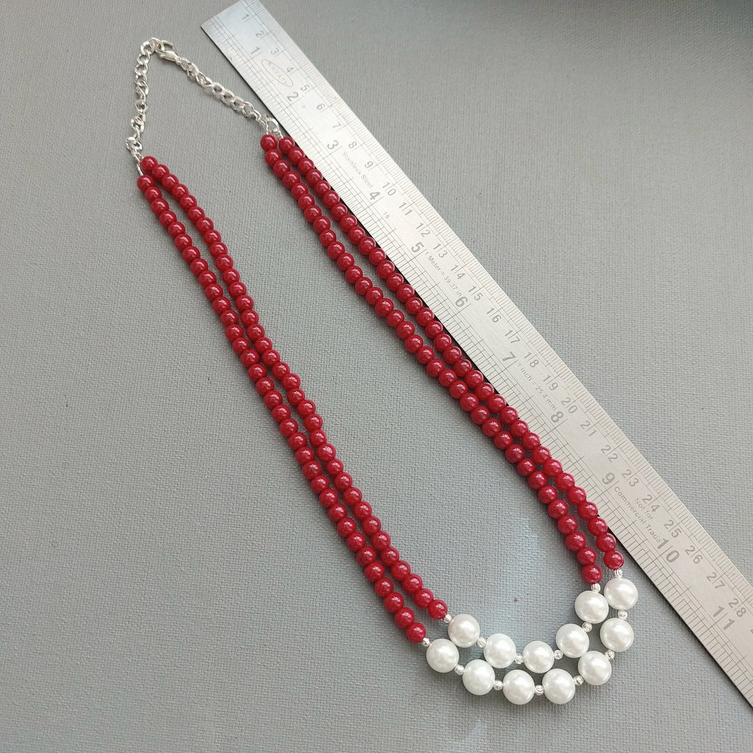 Poppy Frost: Red Beads and Pearl Necklace Set