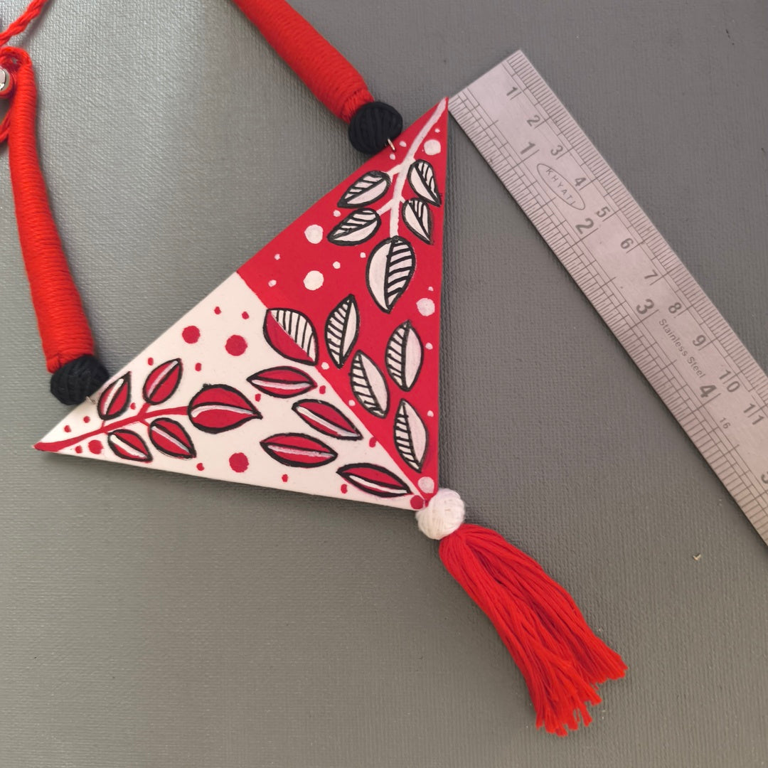 Winter's Touch: Red and White Hand-Painted Fabric Necklace