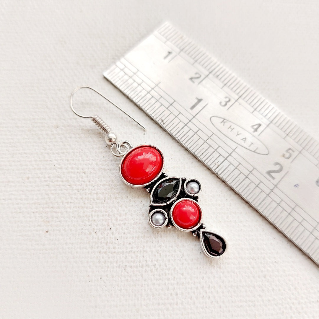 Dual Stone Daily Wear Earrings : Red and Black Combination