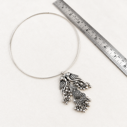 Mayura: Silver Toned Hasli Set With Pendant and Earring Set