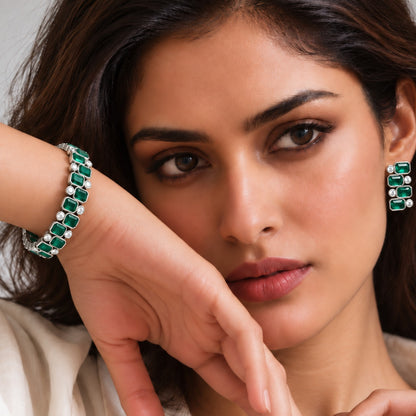 Signature Grid Set: Green and White Sone Bracelet and Earring Set