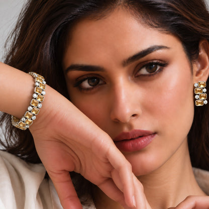 Signature Grid Set: Yellow and White Stone Bracelet and Earring