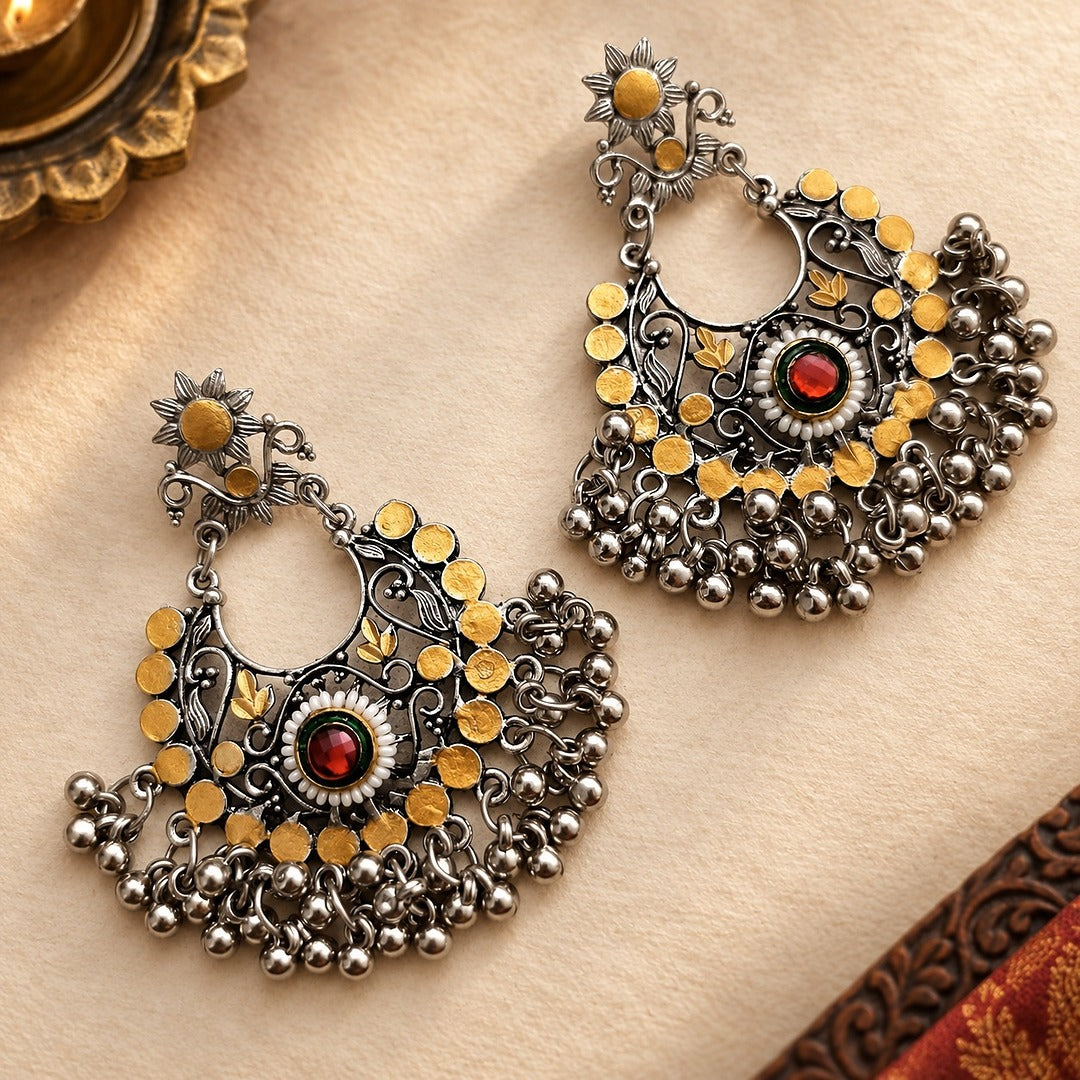 Abeer: Festive Silver Toned Chandbali Earring